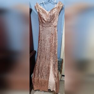 B. Smart Cap Sleeve Sequin Long Gown in rose gold